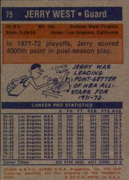 1972-73 Topps #75 Jerry West Back