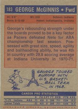 1972-73 Topps #183 George McGinnis Back