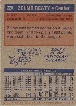 1972-73 Topps #220 Zelmo Beaty Back