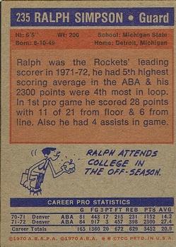 1972-73 Topps #235 Ralph Simpson Back