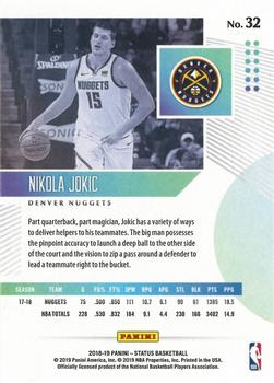 2018-19 Panini Status #32 Nikola Jokic Back
