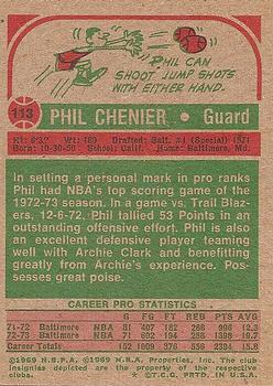 1973-74 Topps #113 Phil Chenier Back