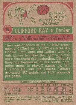 1973-74 Topps #16 Clifford Ray Back