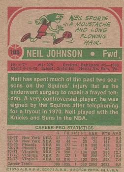 1973-74 Topps #188 Neil Johnson Back