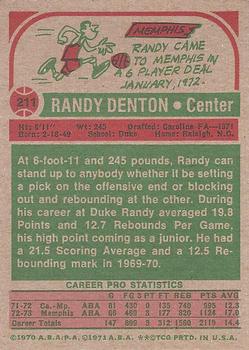 1973-74 Topps #211 Randy Denton Back