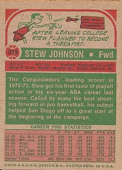 1973-74 Topps #213 Stew Johnson Back