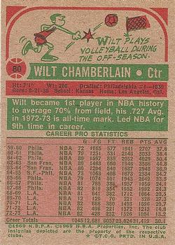 1973-74 Topps #80 Wilt Chamberlain Back