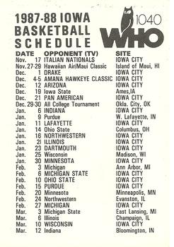 1987-88 Iowa Hawkeyes Schedule #NNO Al Lorenzen Back