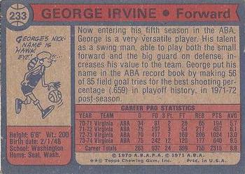 1974-75 Topps #233 George Irvine Back