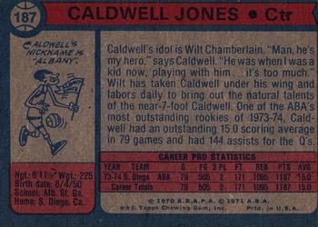 1974-75 Topps #187 Caldwell Jones Back