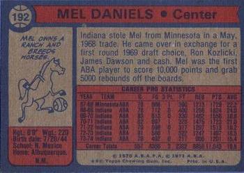1974-75 Topps #192 Mel Daniels Back