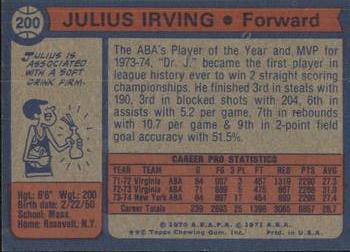 1974-75 Topps #200 Julius Erving Back