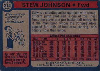 1974-75 Topps #214 Stew Johnson Back