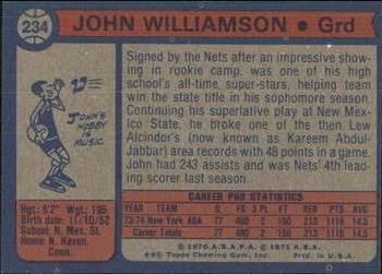 1974-75 Topps #234 John Williamson Back