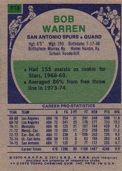 1975-76 Topps #313 Bob Warren Back
