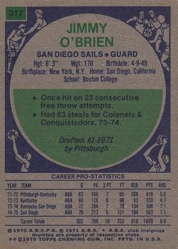 1975-76 Topps #317 Jimmy O'Brien Back