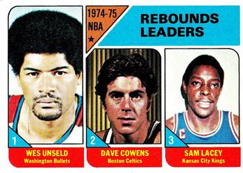 1975-76 Topps #4 NBA Rebounds Leaders (Dave Cowens / Wes Unseld / Sam Lacey) Front