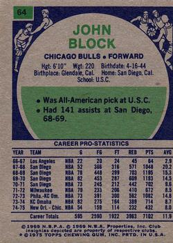1975-76 Topps #64 John Block Back