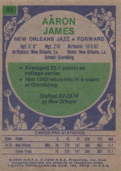 1975-76 Topps #91 Aaron James Back