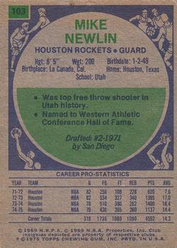 1975-76 Topps #103 Mike Newlin Back