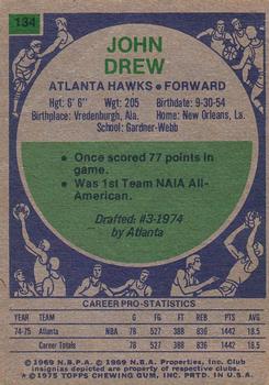 1975-76 Topps #134 John Drew Back