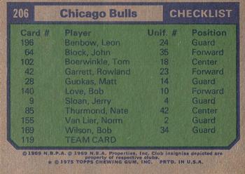 1975-76 Topps #206 Chicago Bulls Back