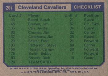 1975-76 Topps #207 Cleveland Cavaliers Back