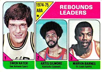 1975-76 Topps #225 ABA Rebounds Leaders (Swen Nater / Artis Gilmore / Marvin Barnes) Front