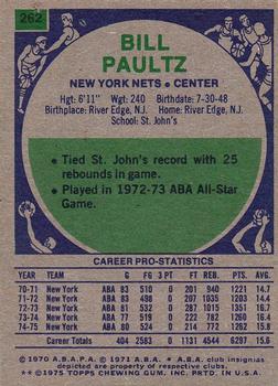 1975-76 Topps #262 Billy Paultz Back