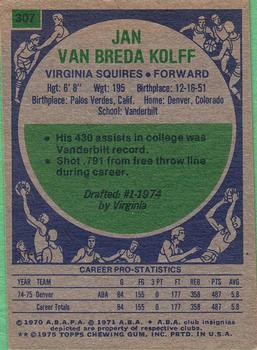 1975-76 Topps #307 Jan van Breda Kolff Back