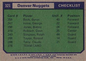 1975-76 Topps #321 Denver Nuggets Back