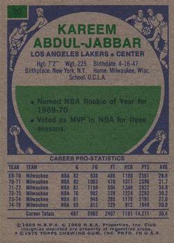 1975-76 Topps #90 Kareem Abdul-Jabbar Back