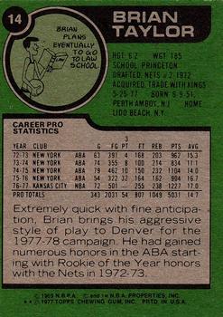 1977-78 Topps #14 Brian Taylor Back
