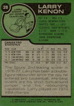 1977-78 Topps #28 Larry Kenon Back