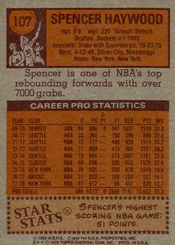 1978-79 Topps #107 Spencer Haywood Back