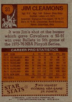1978-79 Topps #31 Jim Cleamons Back