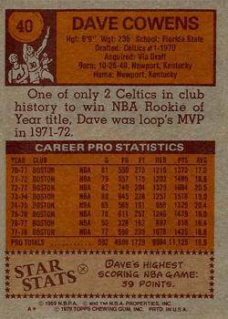1978-79 Topps #40 Dave Cowens Back
