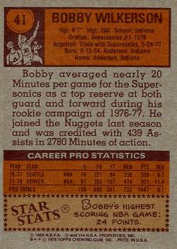 1978-79 Topps #41 Bobby Wilkerson Back