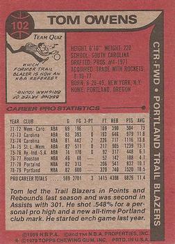 1979-80 Topps #102 Tom Owens Back