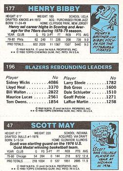 1980-81 Topps #47 / 177 / 196 Scott May / Kermit Washington / Henry Bibby Back