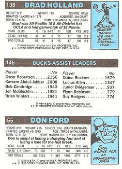 1980-81 Topps #55 / 138 / 145 Don Ford / Quinn Buckner / Brad Holland Back