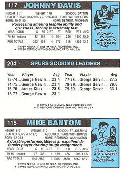 1980-81 Topps #115 / 117 / 204 Mike Bantom / George Gervin / Johnny Davis Back