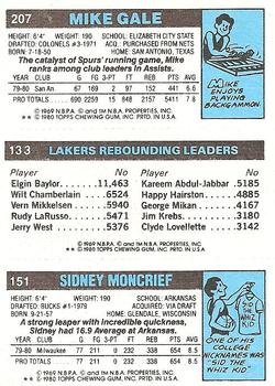 1980-81 Topps #133 / 151 / 207 Sidney Moncrief / Kareem Abdul-Jabbar / Mike Gale Back