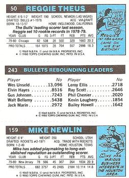 1980-81 Topps #50 / 159 / 243 Mike Newlin / Wes Unseld / Reggie Theus Back