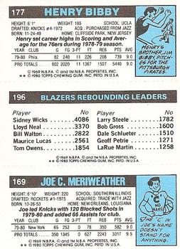 1980-81 Topps #169 / 177 / 196 Joe Meriweather / Kermit Washington / Henry Bibby Back