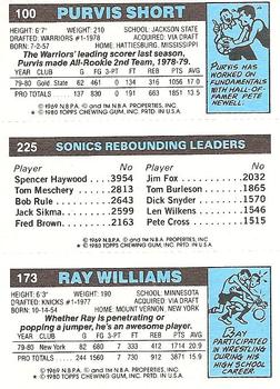 1980-81 Topps #100 / 173 / 225 Ray Williams / Jack Sikma / Purvis Short Back