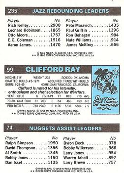 1980-81 Topps #74 / 99 / 235 John Roche / Clifford Ray / Ben Poquette Back