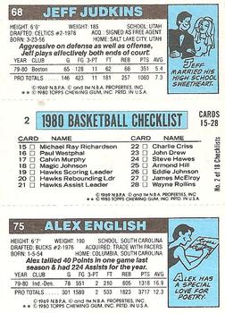 1980-81 Topps #2 / 68 / 75 Alex English / Marques Johnson / Jeff Judkins Back