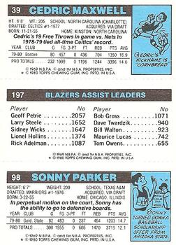 1980-81 Topps #39 / 98 / 197 Sonny Parker / Dave Twardzik / Cedric Maxwell Back