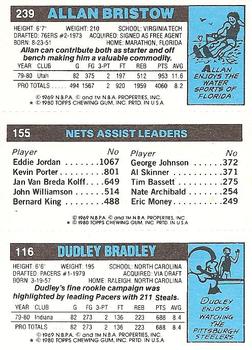 1980-81 Topps #116 / 155 / 239 Dudley Bradley / Eddie Jordan / Allan Bristow Back